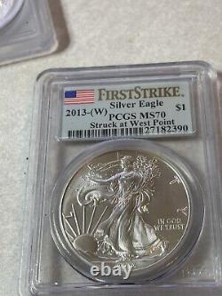 Three American silver eagle first strike 2013 S W first strikeMS 70