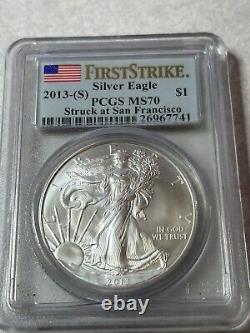 Three American silver eagle first strike 2013 S W first strikeMS 70