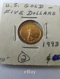 US Mint 1993 1/10 Ounce Fine Gold Eagle 5 Dollar Coin clean
