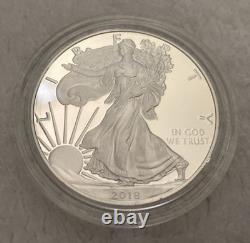 US Mint 2018-W Proof American Eagle 1 oz. Silver Coin withOGP & COA, Excellent