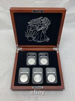 US Mint American Eagle Silver Dollars 5 Coins Reverse Proof Uncirculated Burnish