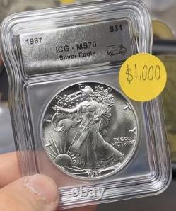 U. S. Mint 1987 American Silver Eagle $1 1 oz Silver Business Strike ICG MS70