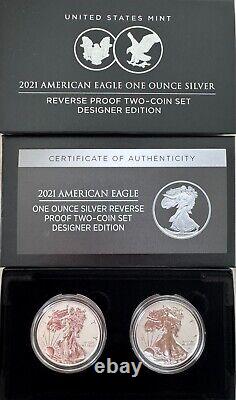 U. S. Mint American Eagle 2021 One Ounce Silver Reverse Proof Two-Coin Set With OGP