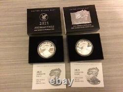 U. S. Mint American Eagle 2021 and 2023 silver proof coins