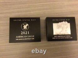 U. S. Mint American Eagle 2021 and 2023 silver proof coins