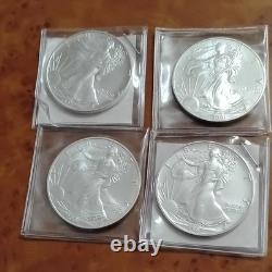 U. S. Mint American Eagle Silver Coins Lot of 4, 1 oz Each, 0.999 Fine