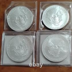 U. S. Mint American Eagle Silver Coins Lot of 4, 1 oz Each, 0.999 Fine