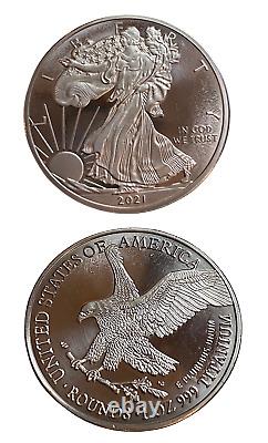 10 LOT 1 TROY OUNCE/OZ. 999 Solid TITANIUM Walking Liberty Eagle Rounds Coins can be translated to French as: 

10 LOT 1 ONCE TROY/OZ. 999 Pièces Rondes d'aigle Walking Liberty en Titane Solide