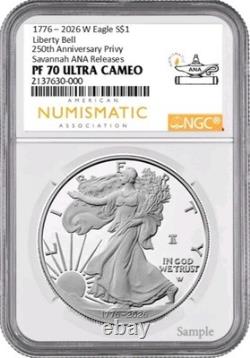 1776-2026 W Preuve 1 $ Aigle en Argent Américain NGC PF70 Privy Savannah ANA Releases
