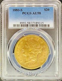 1880-s 20 $ Liberté Head American Gold Double Eagle Au58 Pcgs Mint Key Date Coin