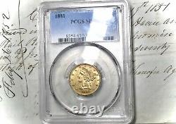 1881 $5 Gold American Liberty Half Eagle Pcgs Ms61, Magnifique Monnaie De L'état De La Monnaie