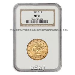 1893 $ 10 Pièces De Monnaie Philadelphie Au Choix De La Tête Liberty Head Gold Eagle 1893 À 10 $