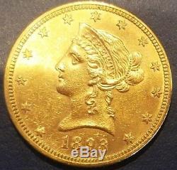 1893 Or États-unis $ 10 Dollar Liberty Head Eagle Coin Philadelphia Mint
