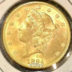 1894 Pièce De Monnaie Américaine Avec Un Double Aigle Or Us 1894 $ 20 Twenty Dollars Mint Bu