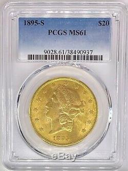 1895-s 20 $ Liberté Head American Gold Double Eagle Ms61 Pcgs Brillante Mint Coin