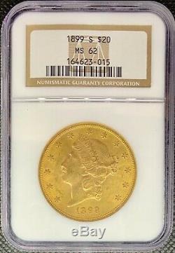 1899-s 20 $ Liberté Tête D'or Double Eagle Ms62 Ngc Rare Mint Mark Mint Coin