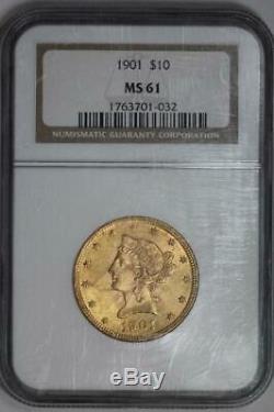 1901 Pièce De Monnaie Américaine Monnaie Ms61 Ngc Avec Tête Eagle Liberty, 10 $ 1901