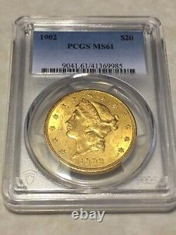 1902 $20 Pcgs Ms61 Liberty Double Eagle Gold Coin Très Belle Rare P-mint