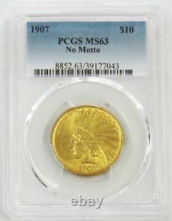 1907 Or 10 $ Liberty Head Eagle No Devise Coin Pcgs Mint State 63