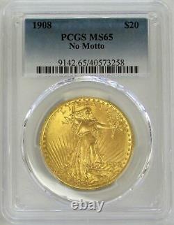 1908 Gold USA 20 $ St. Gaudens Double Eagle No Motto Coin Pcgs Mint State 65