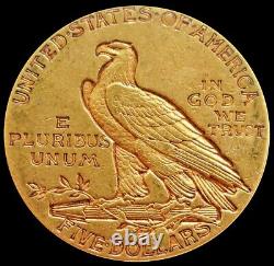 1910 Gold Us $5 Dollar Indian Head Half Eagle Coin Philadelphia Mint Au