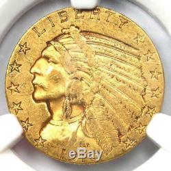 1910-s Or Half Eagle Indian 5 $ Coin Certifié Ngc Au53 Rare S Monnaie