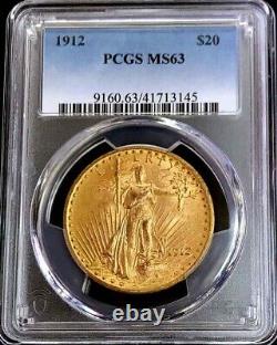 1912 Gold Us $20 Dollar Saint Gaudens Double Eagle Coin Pcgs Mint State 63