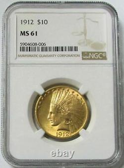 1912 Or États-unis 10 $ Indian Head Eagle Coin Ngc Mint State 61