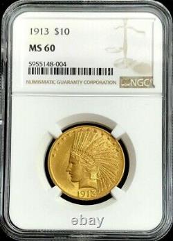 1913 Or États-unis 10 Dollars Indian Head Eagle Coin Ngc État De La Monnaie 60