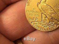 1913-s Us Indian Head Half Eagle $ 5 Pièces D'or Pièce De Monnaie, Distribuée, Faible Marque De Menthe