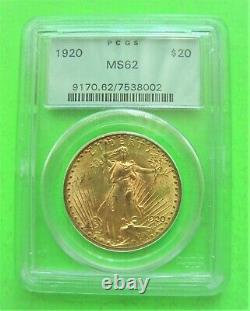 1920 St. Gaudens 20 $ Médaille D'or Eagle Pcgs Ms62 Old Green Label Gold Coin Monnaie