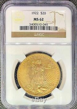1922 $ 20 Golds Double American Eagle Ms62 Ngc Saint Gaudens Monnaie Rare Date De Monnaie