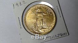 1922 Saint-gaudens 20 $ En Or Double Eagle Monnaie De Philadelphie Pré-1933 Pièce D'or