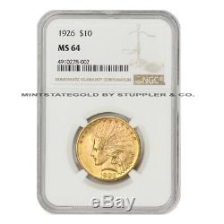 1926 $ 10 Pièces D'or Indian Head Ngc Ms64 Monnaie De Philadelphie Ten Dollar D'eagle Coin