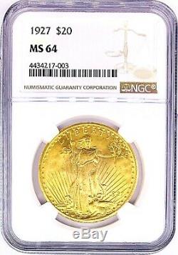 1927 $ 20 American Gold Double Eagle Saint Gaudens Ms64 Ngc Certifié Monnaie Pièce