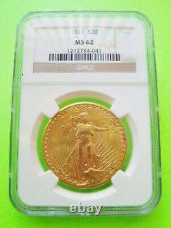 1927 St. Gaudens $20 Gold Double Eagle Ngc Ms62 Gold Coin Brillant Mint