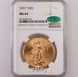 1927 St Gaudens $ 20 Ngc Cac Certifié Ms64 Us Mint Or Double Eagle Coin