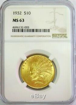 1932 Or États-unis $ 10 Dollar Indian Head Eagle Coin Pièce De Monnaie Ngc Mint 63