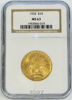 1932 Or États-unis 10 $ Indian Head Eagle Coin Ngc État De La Monnaie 63