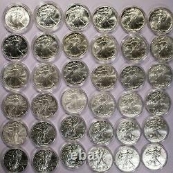 1986-2021 American Silver Eagle Lot De 36 Pièces Bu Item#j