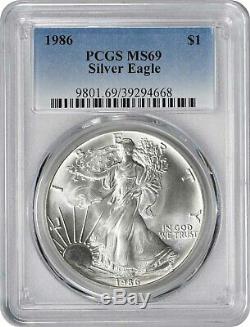 1986 Dollar Américain Silver Eagle Ms69 Pcgs Mint État 69