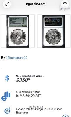 1986 (S) Aigle d’argent NGC MS69 première année d’émission étiquette verte boîte scellée d’origine de la Monnaie