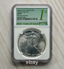 1986 (S) Aigle d’argent NGC MS69 première année d’émission étiquette verte boîte scellée d’origine de la Monnaie