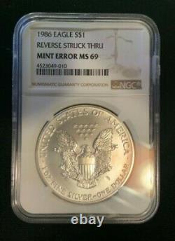 1986 Silver American Eagle Reverse Struck Thru Mint Error Ms 69