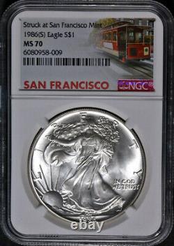 1986 (s) Aigle D'argent Américain $1 Ngc Ms70 Struck San Fran Mint Trolley Stock