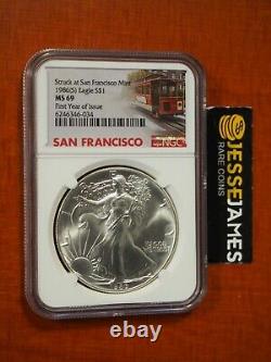 1986 (s) Silver Eagle Ngc Ms69 Struck À La Monnaie De San Francisco Première Année D'émission
