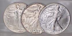 1987/1988/1989 1 Oz American Silver Eagle Dollar 0,999 Argent Lot De 3