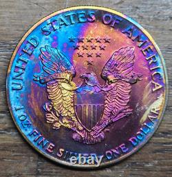 1987 Aigle d’argent américain Monster bleu patiné ASE patiné arc-en-ciel