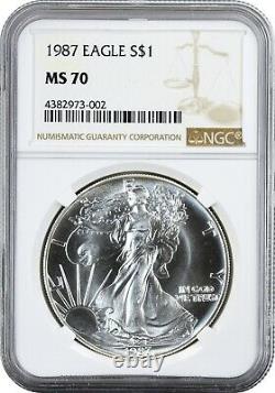 1987 American Silver Eagle $1 Gem Non Circulé Ngc Ms70