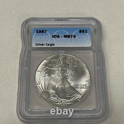 1987 American Silver Eagle ICG MS 70
 <br/>
 <br/>Aigle d'argent américain 1987 ICG MS 70